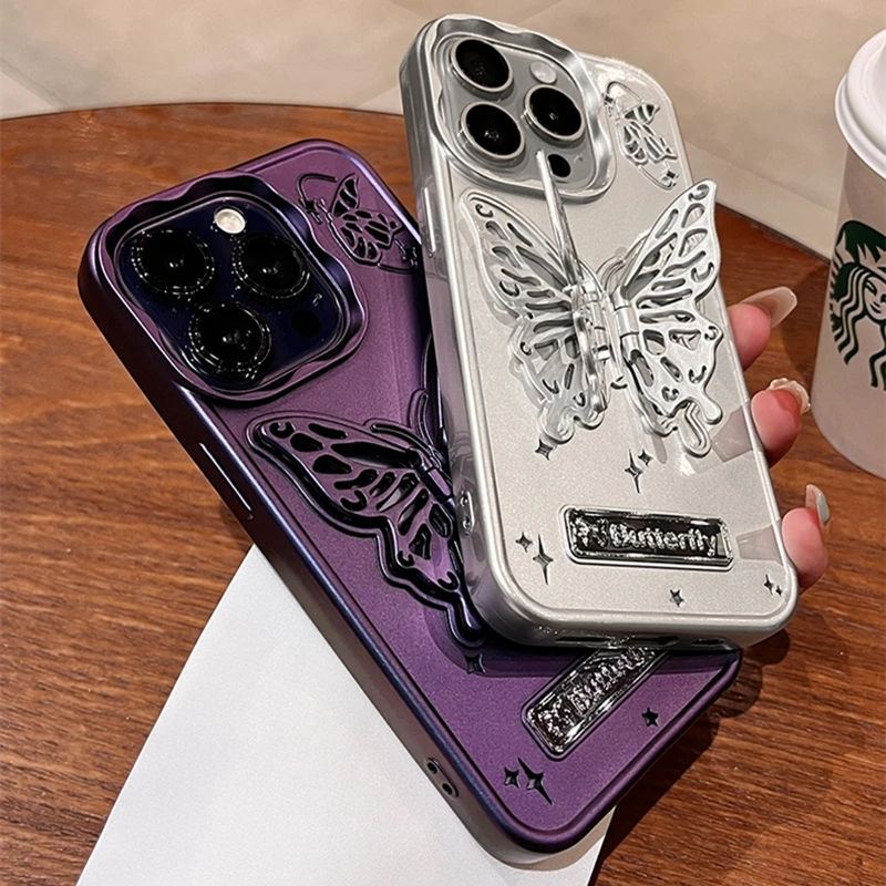 Korean Cute Electroplated Butterfly Bracket Phone Case
