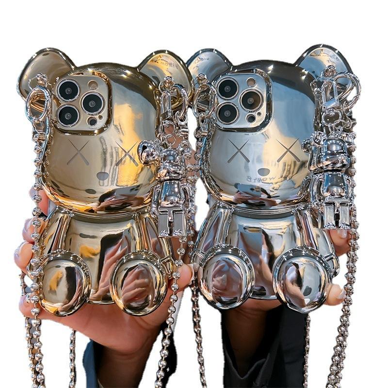 Electroplated Cute Cartoon Bear Crossbody Phone Case