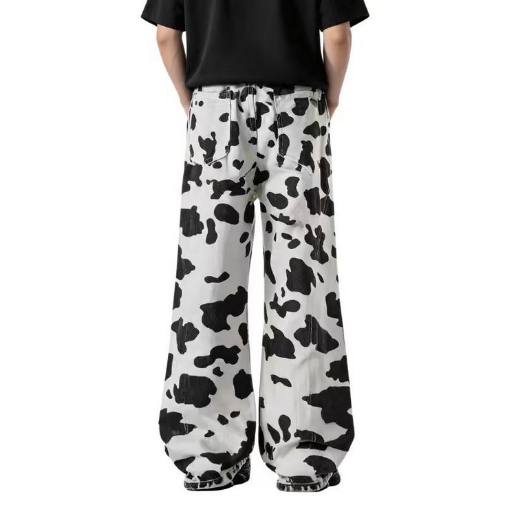 American Streetwear Unisex Cow-Print Wide-Leg Jeans
